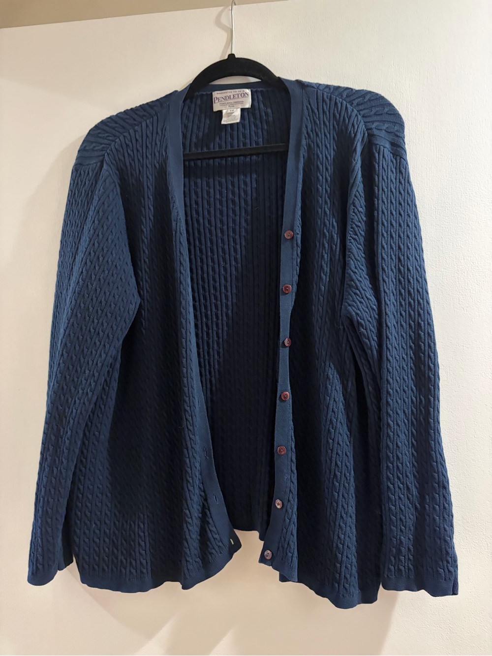 Pendleton Navy Cable-Knit Button Front Cardigan